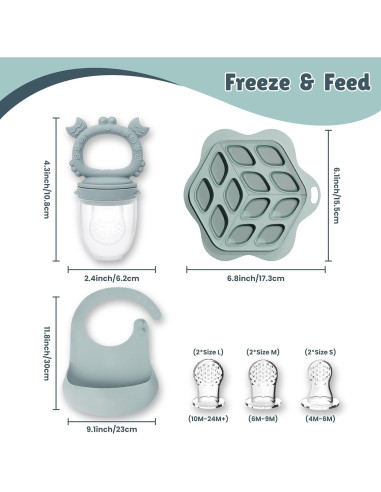 Conjunto Alimentador de Frutas Bebés - Babero Silicona Verde