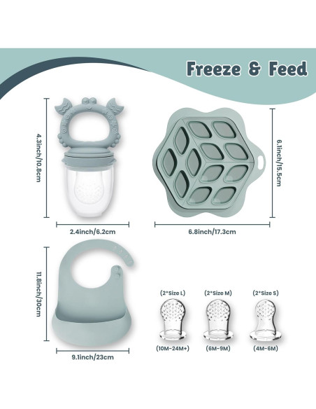 Conjunto Alimentador de Frutas Bebés - Babero Silicona Verde