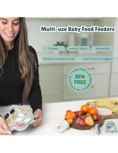 Conjunto Alimentador de Frutas Bebés - Babero Silicona Verde