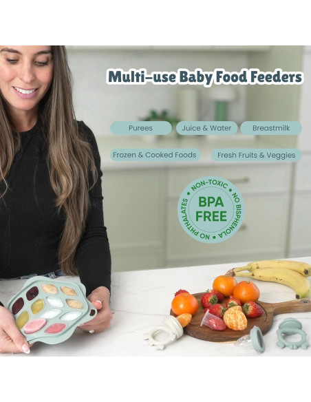 Conjunto Alimentador de Frutas Bebés - Babero Silicona Verde