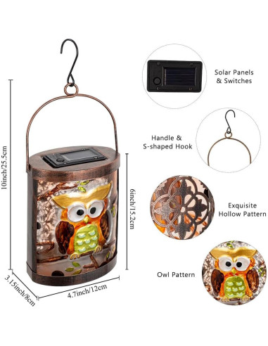 2 Linternas Solares Colgantes de Búho SUNNYSOLAR Impermeables
