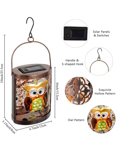 2 Linternas Solares Colgantes de Búho SUNNYSOLAR Impermeables