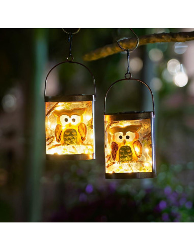 2 Linternas Solares Colgantes de Búho SUNNYSOLAR Impermeables
