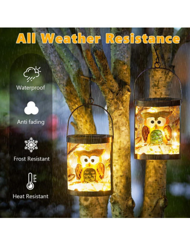2 Linternas Solares Colgantes de Búho SUNNYSOLAR Impermeables