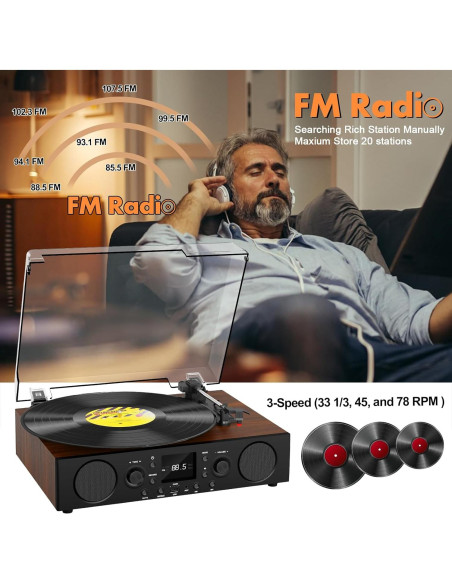 Tocadiscos Vintage JUNGLE MONSTER TE-103BN 3 Velocidades Bluetooth