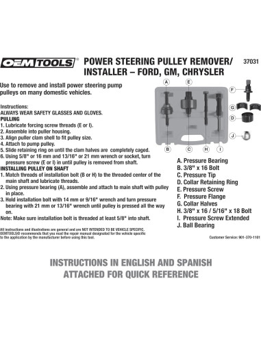 Kit Extractor e Instalador de Poleas OEMTOOLS 37031