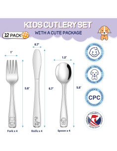 Juego de Utensilios para Niños VITEVER 12 Piezas Acero Inoxidable 2