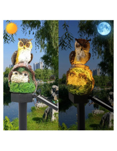 Luz Solar Decorativa Búho Padre-Hijo YZYOE 41.9cm Resina