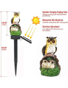 Luz Solar Decorativa Búho Padre-Hijo YZYOE 41.9cm Resina 2