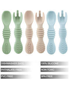 Set de 6 Cucharas y Tenedores de Silicona PandaEar para Bebés 2