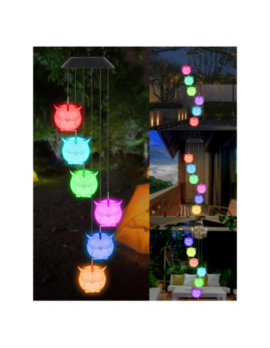 Campanas de Viento Solares DOUBLEZHE Búho LED para Jardín