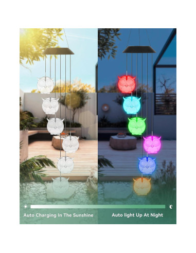 Campanas de Viento Solares DOUBLEZHE Búho LED para Jardín