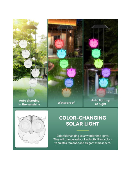 Campanas de Viento Solares DOUBLEZHE Búho LED para Jardín Campanas de Viento Solares DOUBLEZHE Búho LED para Jardín