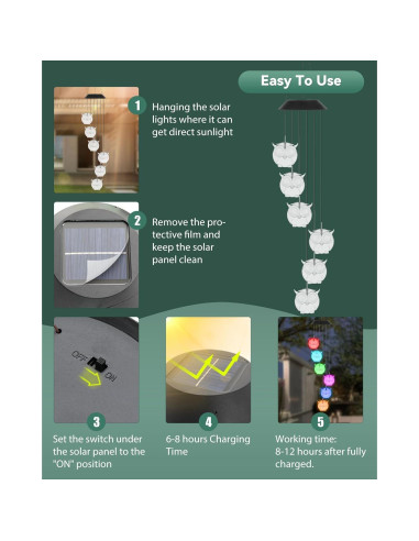 Campanas de Viento Solares DOUBLEZHE Búho LED para Jardín