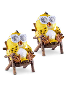 Figurita de Búho Solar LED Blazin - 2 Paquete Amarillo
