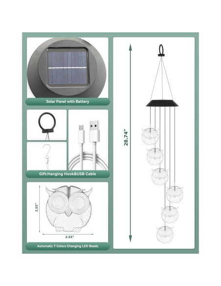 Campanas de Viento Solares DOUBLEZHE Búho LED para Jardín Campanas de Viento Solares DOUBLEZHE Búho LED para Jardín