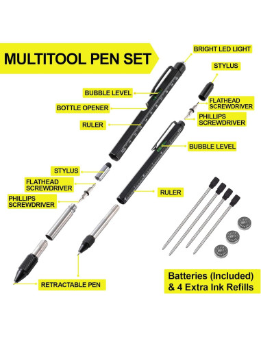 Bolígrafo Multiherramienta VIBELITE 9 en 1 con LED Negro