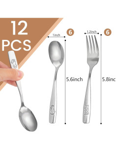 HAKSEN Juego de Utensilios de Acero Inoxidable para Niños 12PCS 2