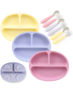 Plato de Succión de Silicona Elk y Amigos + Cubiertos Acero Inoxidable 2