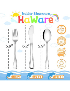 Juego de Cubiertos para Niños HaWare 12 Piezas Acero Inoxidable 2
