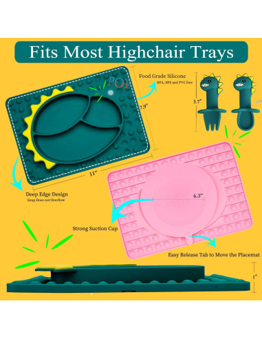 Juego de Manteles de Silicona Dinosaurio NICINGU - 3 Piezas