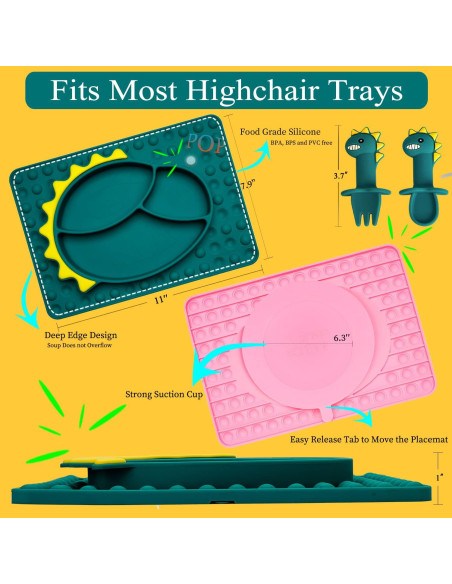 Juego de Manteles de Silicona Dinosaurio NICINGU - 3 Piezas