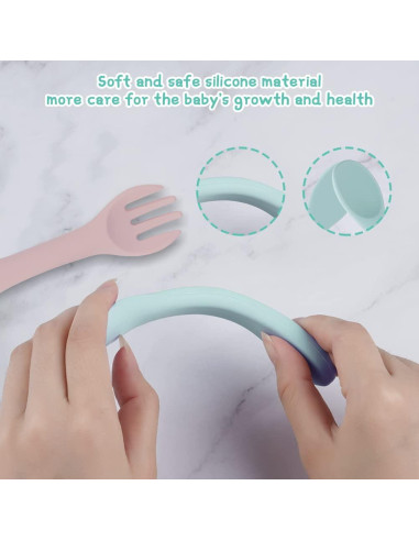 Juego de Cuchara y Tenedor de Silicona Vicloon para Bebés 6 Piezas
