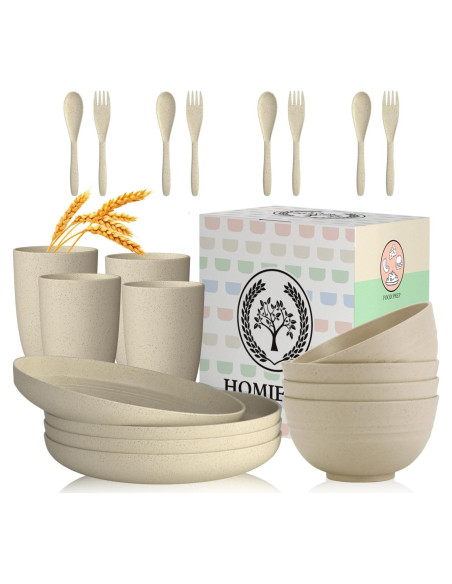 Conjunto de Vajilla de Paja de Trigo Homienly 20 Piezas Beige