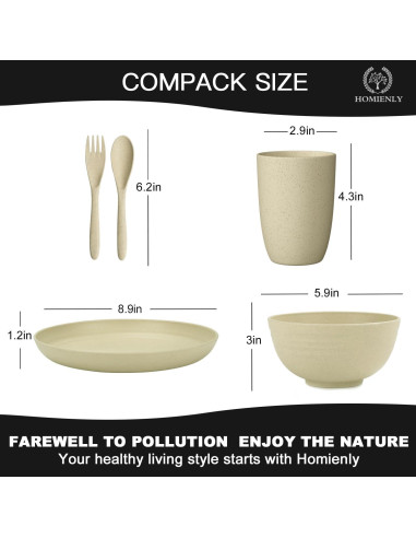 Conjunto de Vajilla de Paja de Trigo Homienly 20 Piezas Beige