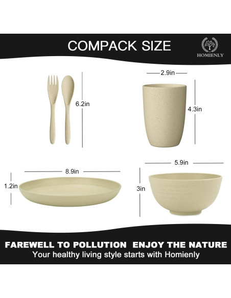 Conjunto de Vajilla de Paja de Trigo Homienly 20 Piezas Beige