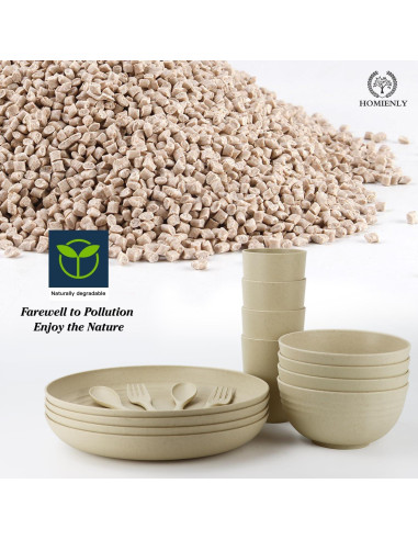Conjunto de Vajilla de Paja de Trigo Homienly 20 Piezas Beige