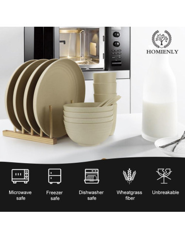 Conjunto de Vajilla de Paja de Trigo Homienly 20 Piezas Beige