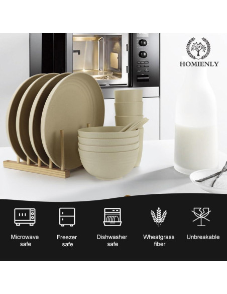 Conjunto de Vajilla de Paja de Trigo Homienly 20 Piezas Beige