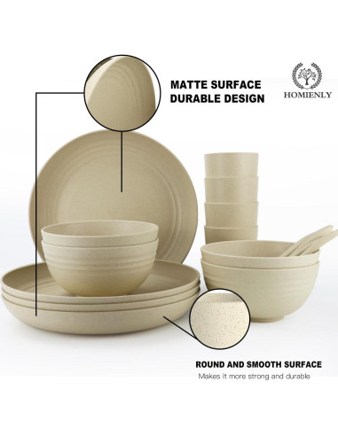 Conjunto de Vajilla de Paja de Trigo Homienly 20 Piezas Beige