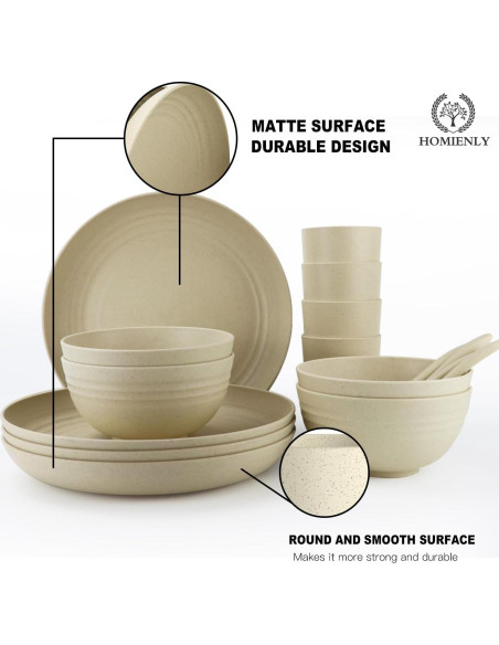 Conjunto de Vajilla de Paja de Trigo Homienly 20 Piezas Beige
