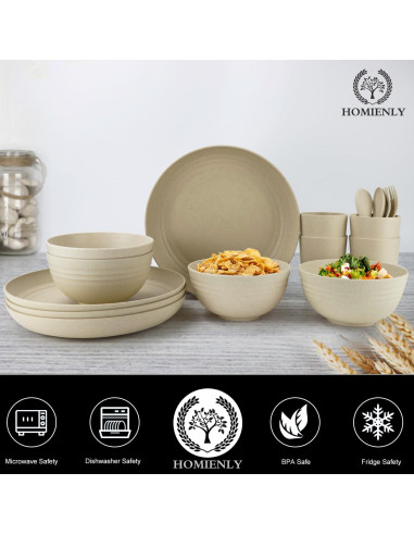 Conjunto de Vajilla de Paja de Trigo Homienly 20 Piezas Beige