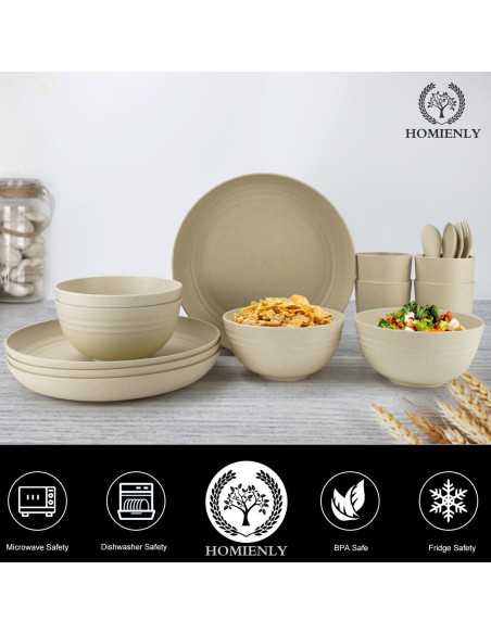 Conjunto de Vajilla de Paja de Trigo Homienly 20 Piezas Beige