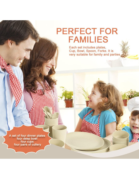 Conjunto de Vajilla de Paja de Trigo Homienly 20 Piezas Beige