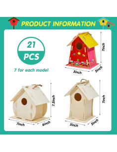 Kit de Casa para Aves Deekin - 21 Piezas DIY con Pintura 2