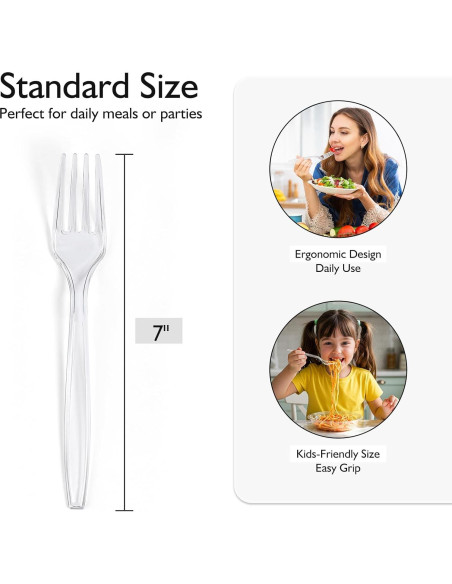 Tenedores de Plástico Pesado VITEVER Transparentes 300 Unidades