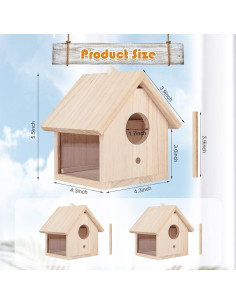 Casa de Aves Exteriores YUEPET 2 Pcs Madera Transparente 14 cm 2