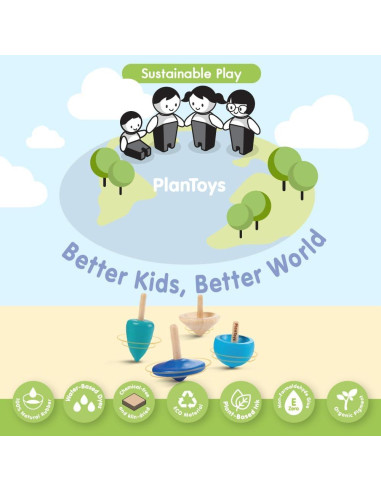 Trompos de Madera PlanToys - Conjunto de 4 Piezas Ecológicas