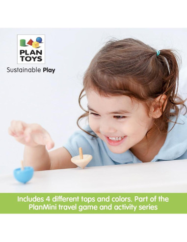 Trompos de Madera PlanToys - Conjunto de 4 Piezas Ecológicas