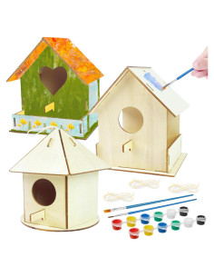 Kit de Casa para Aves DIY 3 Paquetes Madera con Pinturas