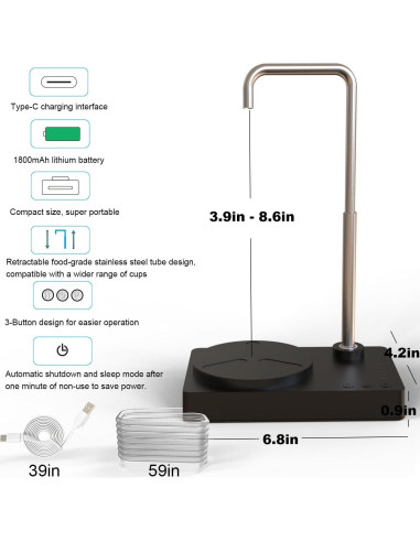Dispensador de Agua DeiryuRay Minimalista Negro USB 0.46 kg
