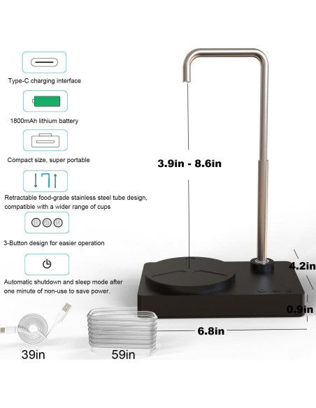 Dispensador de Agua DeiryuRay Minimalista Negro USB 0.46 kg