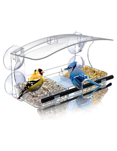 Comedero para Aves de Ventana RRQKMBO Acrílico Transparente 0.47L