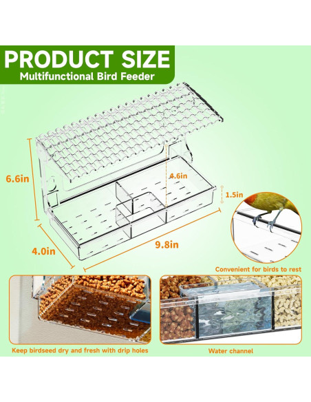 Comedero para Aves de Ventana SuoXing Acrílico Transparente 1L