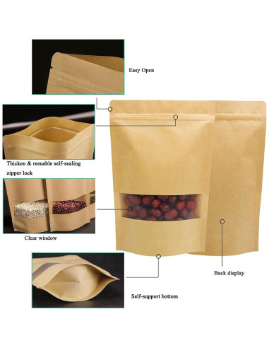 100 Bolsas de Papel Kraft con Ventana Tecbeauty 11.9x19.6cm