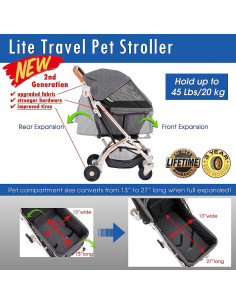 Carrito de Paseo para Mascotas HPZ Pet Rover Lite - Gris 2 Generación 2
